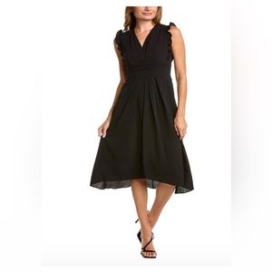Maggy London Sleeveless Ruffled-Shoulders Midi Black Dress Size 2